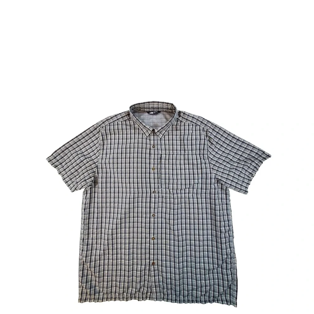 The North Face Men's XL Plaid Hiking Shirt Short Sleeve Blue Orange 196029
